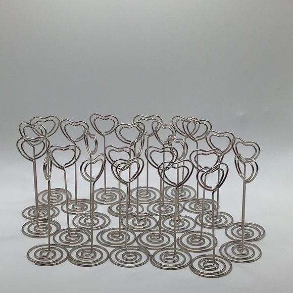Silver wire heart card placement holder party wedding holiday table placement - Picture 2 of 2